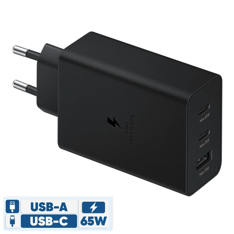 8d46d020eacea40db701649b4b4e24bfb541015c_1761991523 شارژر دیواری 65 وات سه پورت-سامسونگ شرکتی مدلEP-T6530 - تصویر 1
